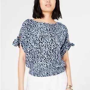 Michael Kors -Printed Boat Neck Top/ Black XL